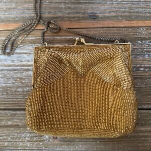 Vintage Magid Gold Beaded Ladies Clutch Chain Purse Made In Japan Art Deco